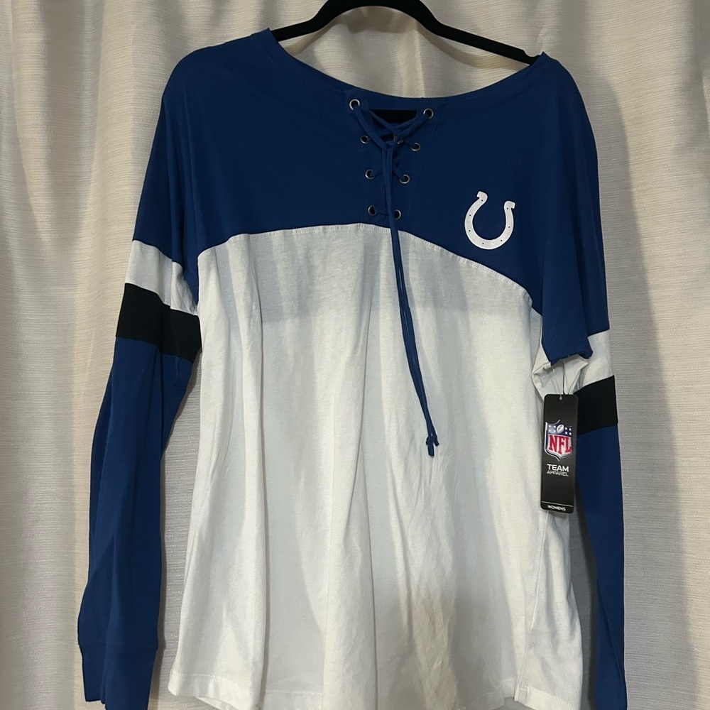 NFL Colts Blue and White Lace-Up Long Sleeve Top
